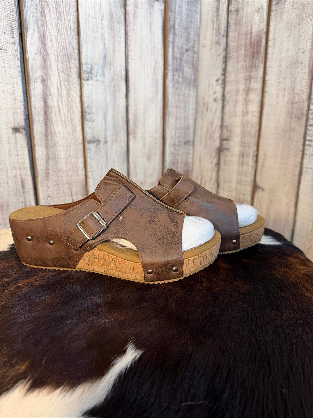 Women's Brown Cork Platform Slide Sandals - Comfortable Everyday Mule